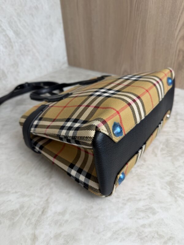 Burberry Goatskin Vintage Check Small Banner Tote Black