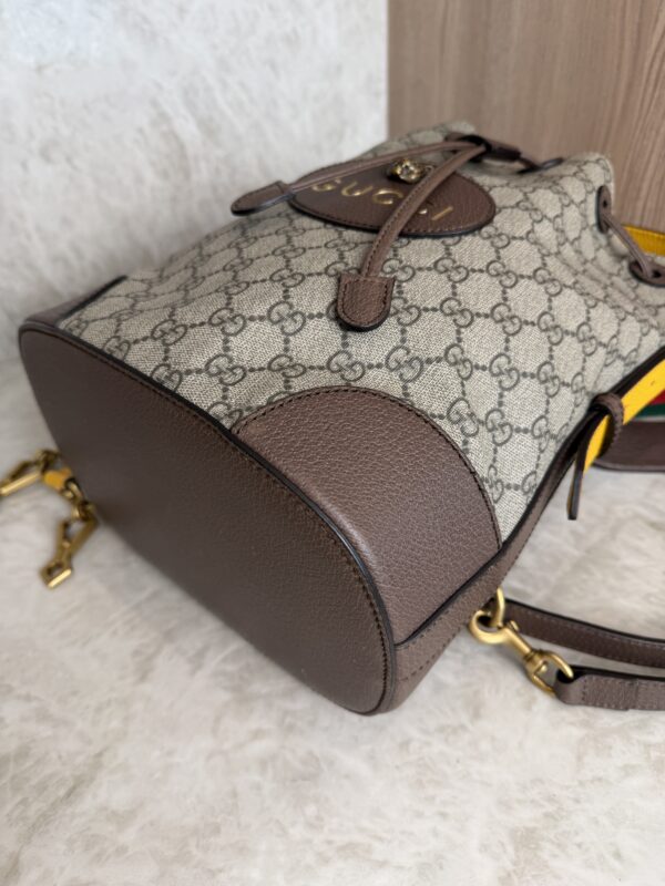 Gucci GG Supreme Monogram Neo Vintage Drawstring Bucket Backpack Beige New Acero Crop