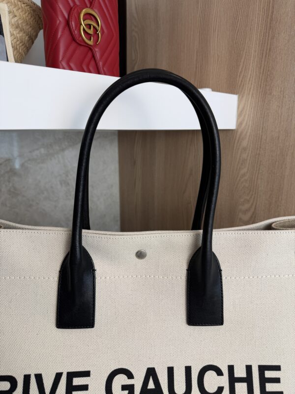 Saint Laurent (YSL) Canvas Rive Gauche Tote Naturale Black and Tan