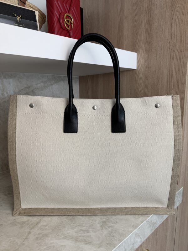 Saint Laurent (YSL) Canvas Rive Gauche Tote Naturale Black and Tan