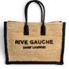Saint Laurent (YSL) Raffia Calfskin Rive Gauche Tote Naturale Black