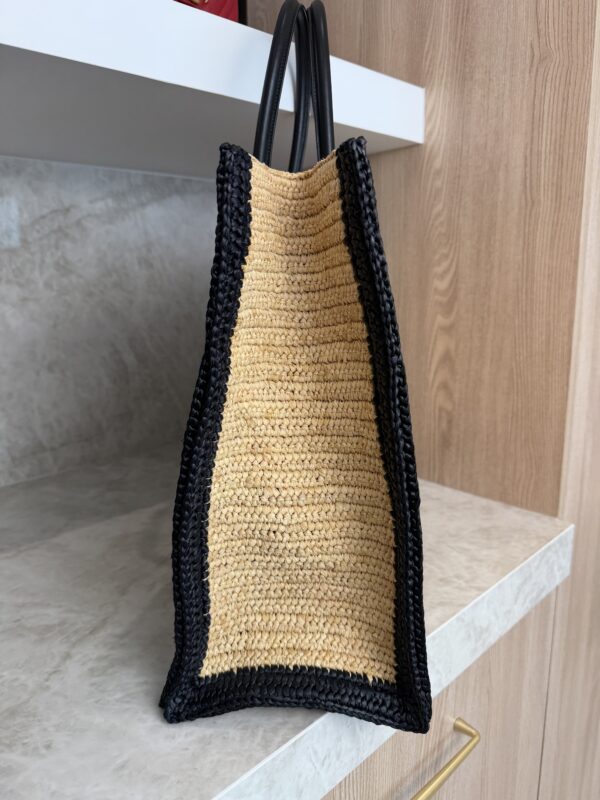 Saint Laurent (YSL) Raffia Calfskin Rive Gauche Tote Naturale Black