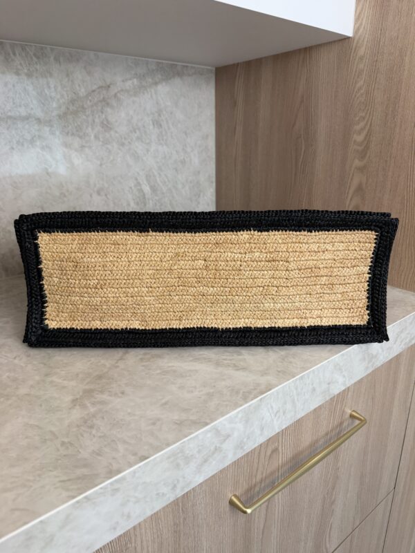 Saint Laurent (YSL) Raffia Calfskin Rive Gauche Tote Naturale Black
