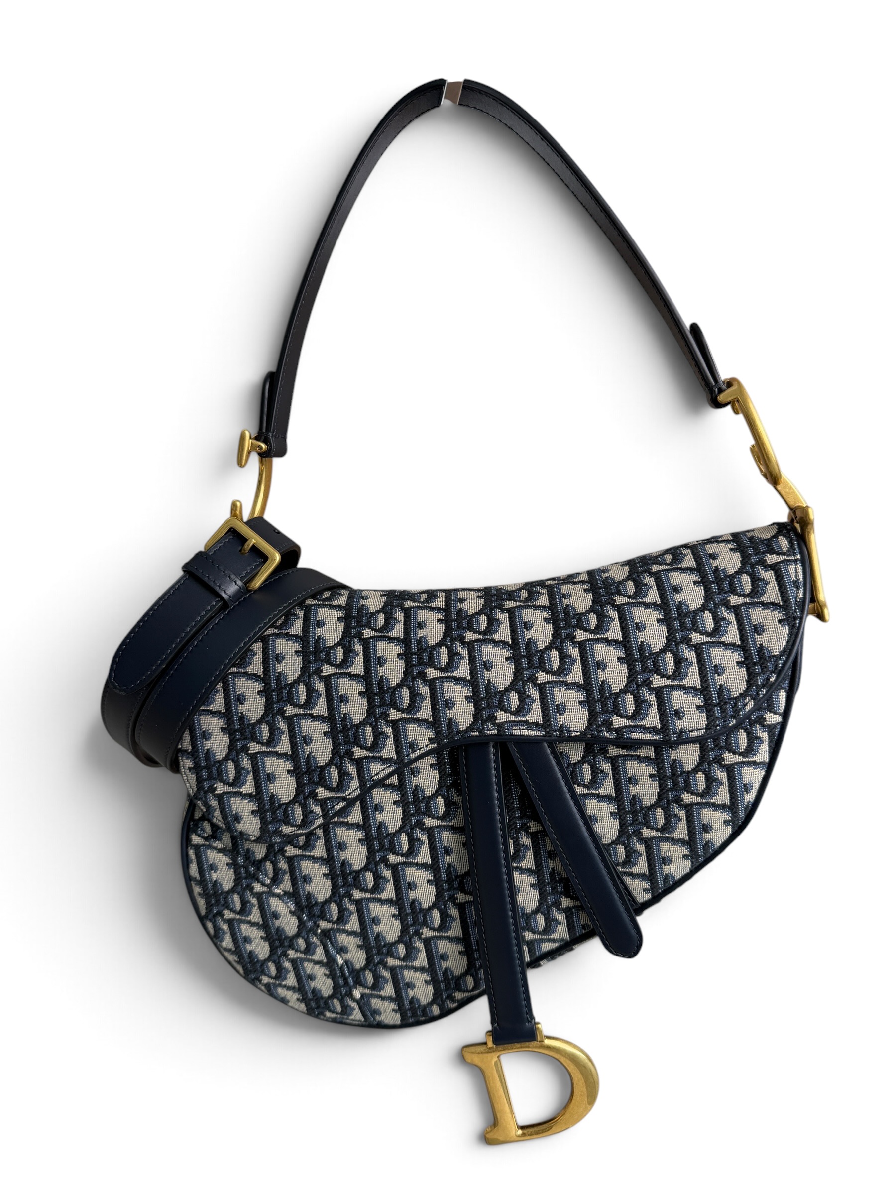 Christian Dior Saddle Handbag with Strap Oblique Canvas Medium