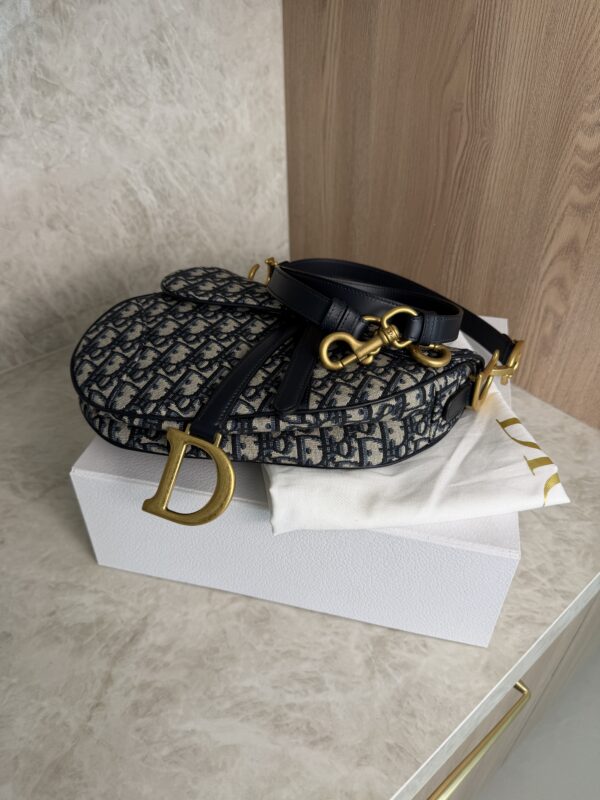 Christian Dior Saddle Handbag with Strap Oblique Canvas Medium