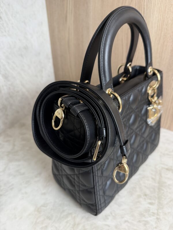Christian Dior Lady Dior Bag Cannage Quilt Lambskin Medium Black and Gold Hardware