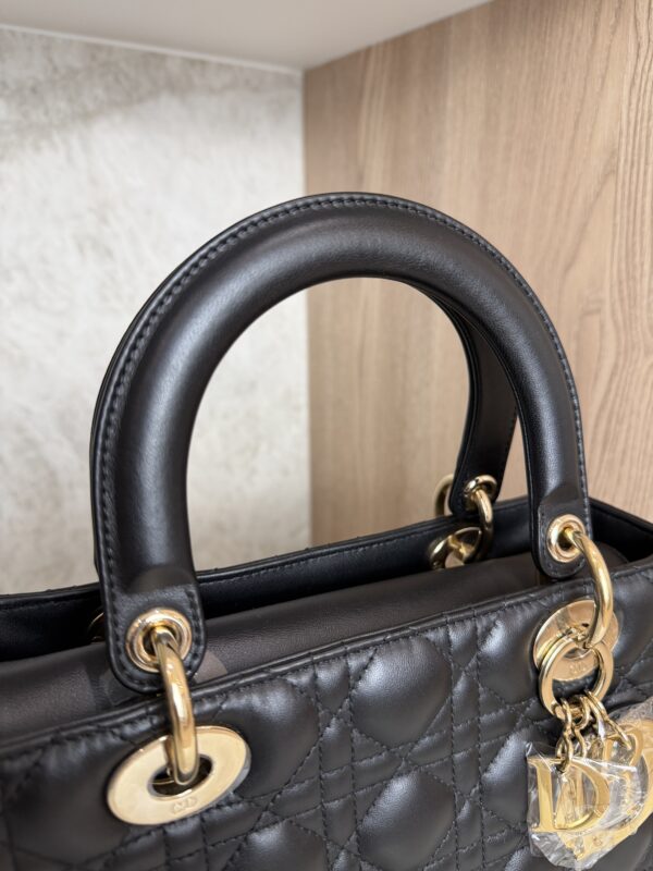Christian Dior Lady Dior Bag Cannage Quilt Lambskin Medium Black and Gold Hardware