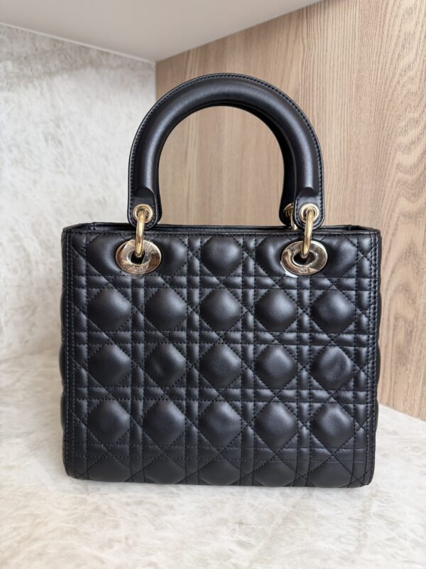 Christian Dior Lady Dior Bag Cannage Quilt Lambskin Medium Black and Gold Hardware