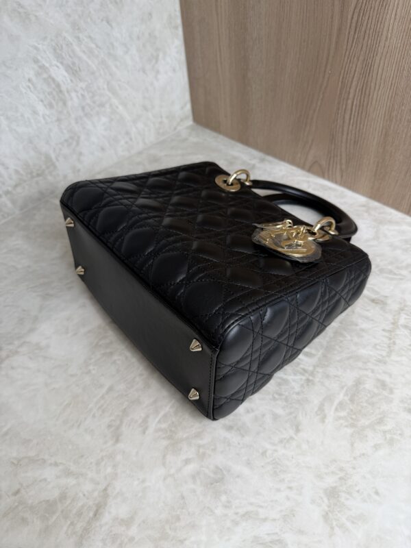 Christian Dior Lady Dior Bag Cannage Quilt Lambskin Medium Black and Gold Hardware