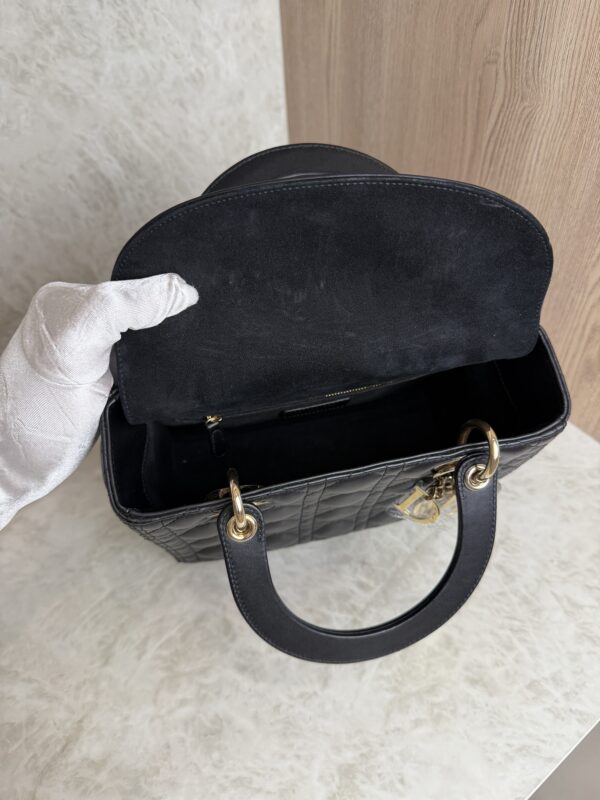 Christian Dior Lady Dior Bag Cannage Quilt Lambskin Medium Black and Gold Hardware