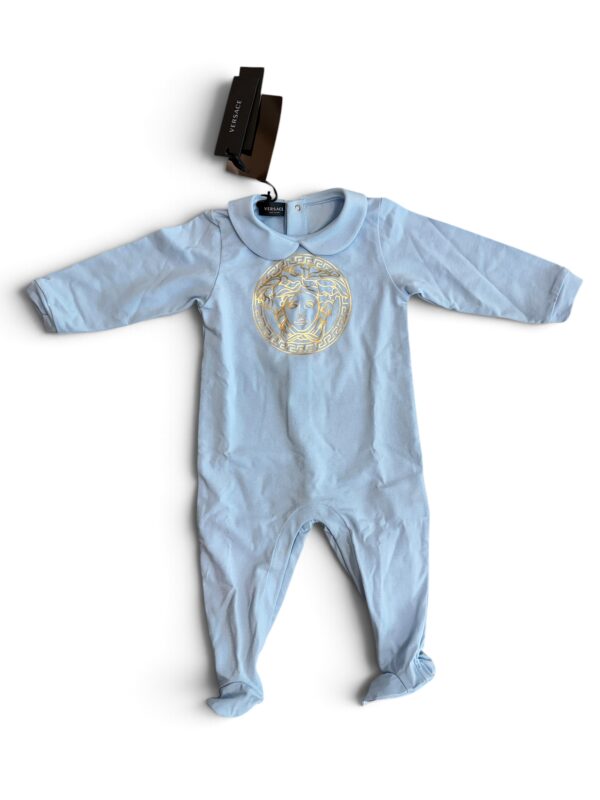 Versace Onsie Romper Size 9-12 with Hat Blue