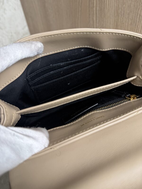 Saint Laurent (YSL) Calfskin Y Quilted Monogram Toy Loulou Satchel Beige and Gold hardware