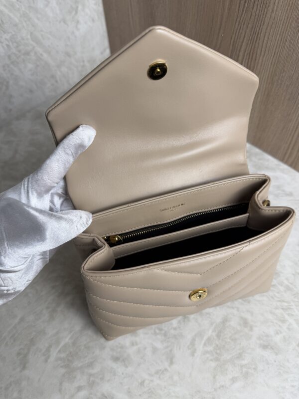 Saint Laurent (YSL) Calfskin Y Quilted Monogram Toy Loulou Satchel Beige and Gold hardware