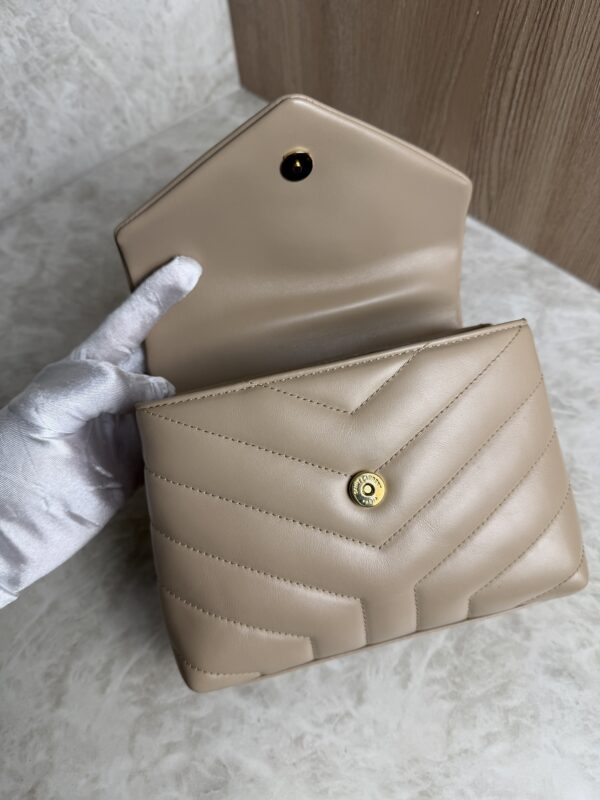 Saint Laurent (YSL) Calfskin Y Quilted Monogram Toy Loulou Satchel Beige and Gold hardware