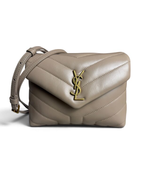 Saint Laurent (YSL) Calfskin Y Quilted Monogram Toy Loulou Satchel Beige and Gold hardware