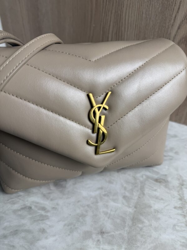 Saint Laurent (YSL) Calfskin Y Quilted Monogram Toy Loulou Satchel Beige and Gold hardware