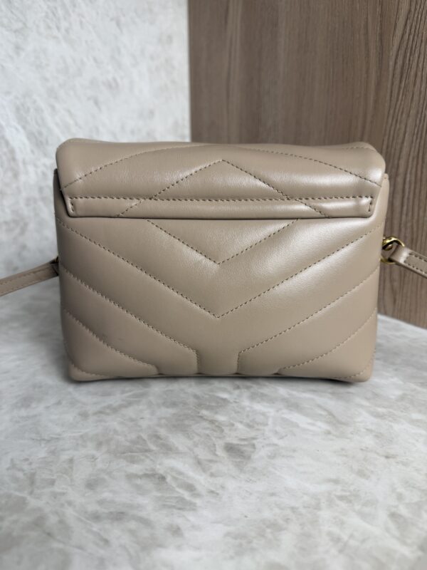 Saint Laurent (YSL) Calfskin Y Quilted Monogram Toy Loulou Satchel Beige and Gold hardware