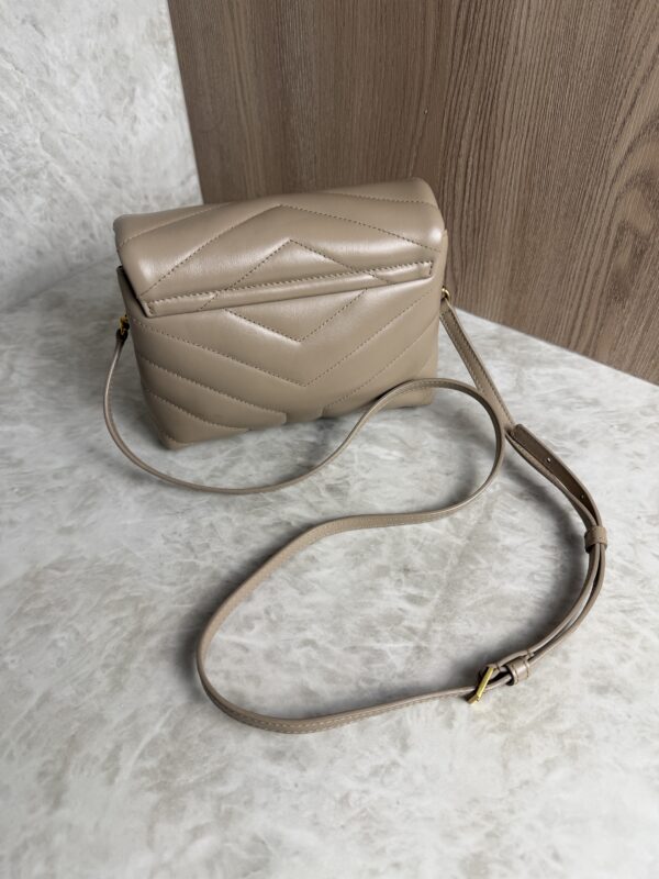 Saint Laurent (YSL) Calfskin Y Quilted Monogram Toy Loulou Satchel Beige and Gold hardware