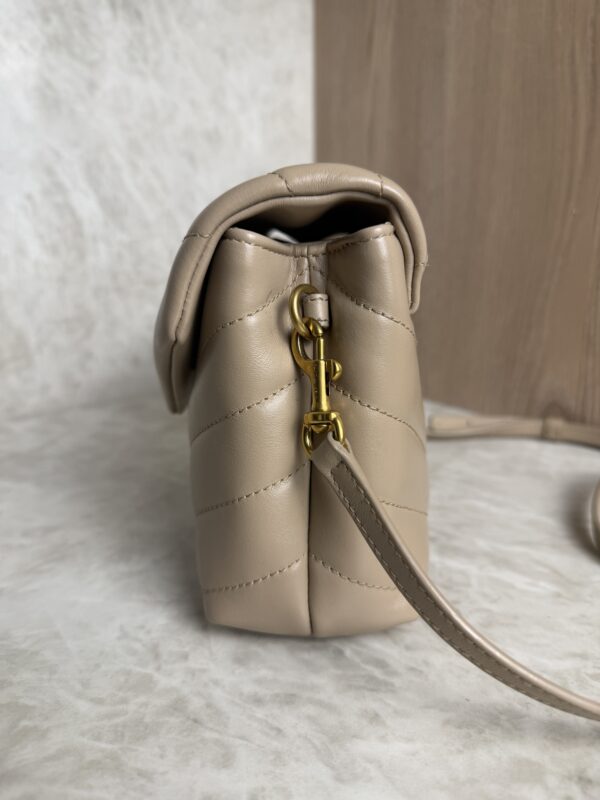 Saint Laurent (YSL) Calfskin Y Quilted Monogram Toy Loulou Satchel Beige and Gold hardware