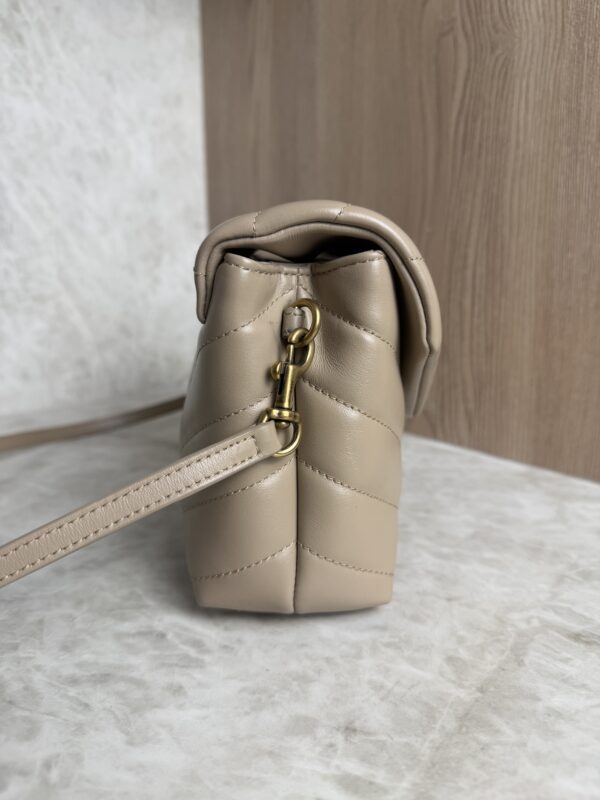 Saint Laurent (YSL) Calfskin Y Quilted Monogram Toy Loulou Satchel Beige and Gold hardware