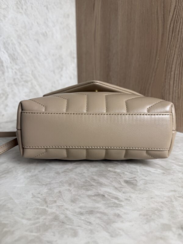 Saint Laurent (YSL) Calfskin Y Quilted Monogram Toy Loulou Satchel Beige and Gold hardware