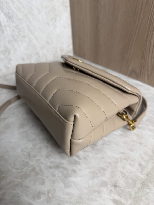 Saint Laurent (YSL) Calfskin Y Quilted Monogram Toy Loulou Satchel Beige and Gold hardware