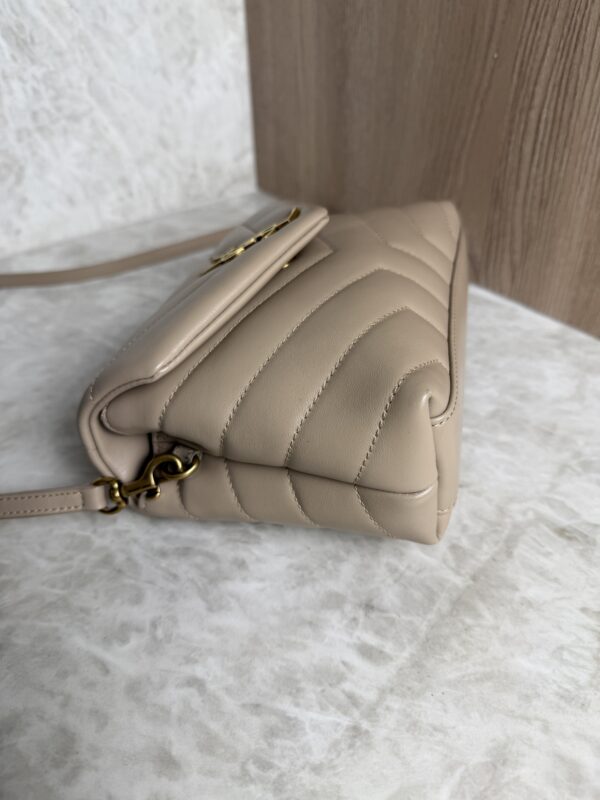 Saint Laurent (YSL) Calfskin Y Quilted Monogram Toy Loulou Satchel Beige and Gold hardware