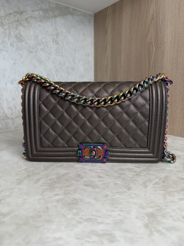 Chanel Boy Flap Bag Quilted Iridescent Goatskin Old Medium