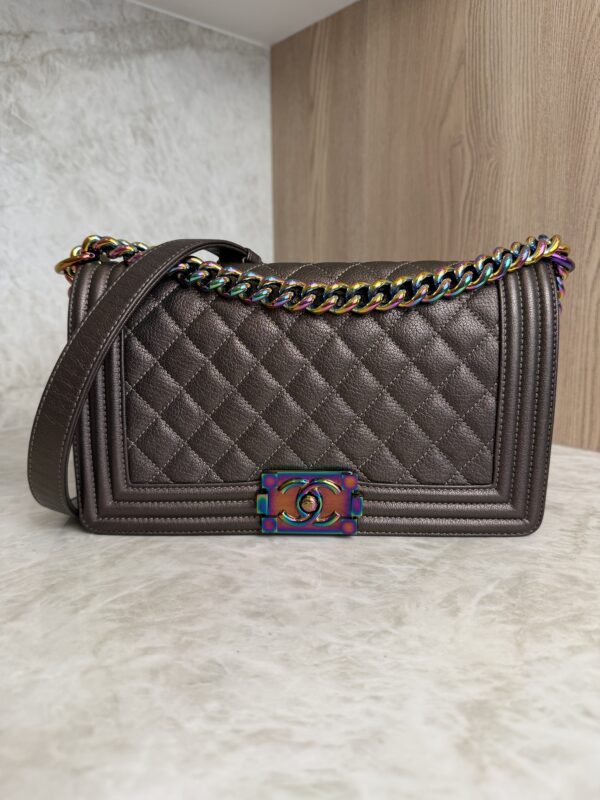 Chanel Boy Flap Bag Quilted Iridescent Goatskin Old Medium