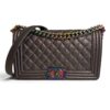 Chanel Boy Flap Bag Quilted Iridescent Goatskin Old Medium