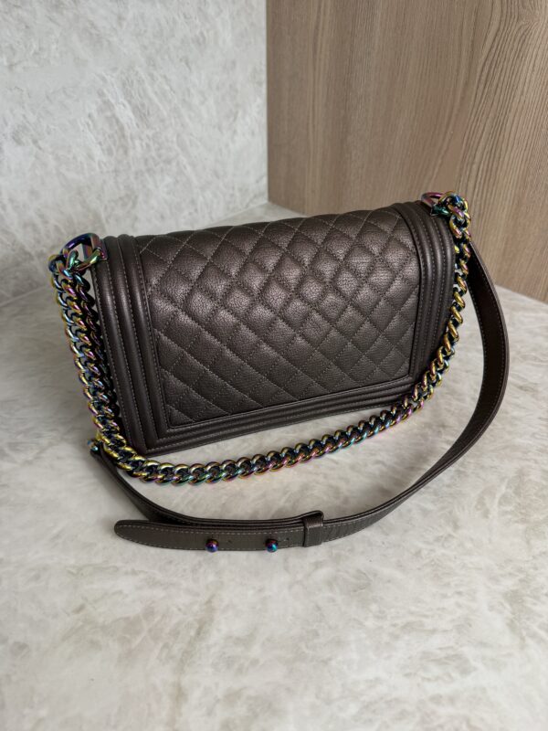 Chanel Boy Flap Bag Quilted Iridescent Goatskin Old Medium