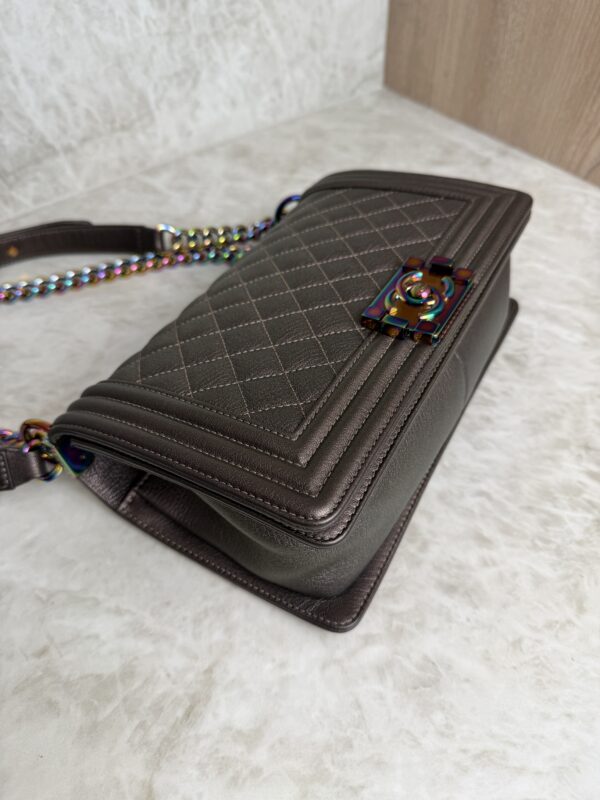 Chanel Boy Flap Bag Quilted Iridescent Goatskin Old Medium