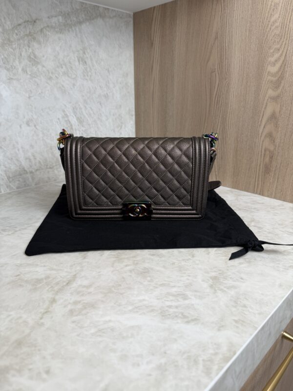 Chanel Boy Flap Bag Quilted Iridescent Goatskin Old Medium