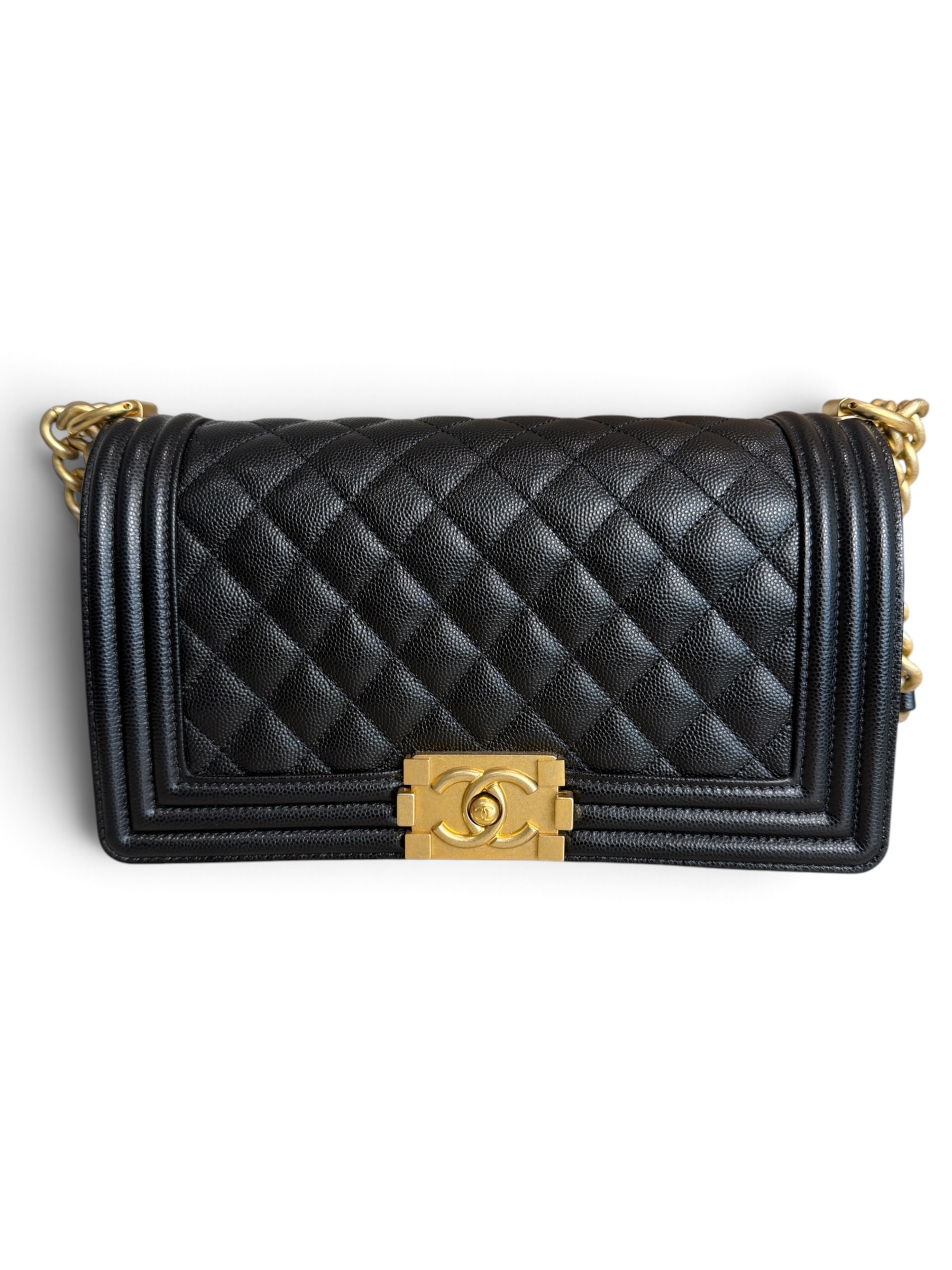 Chanel Boy Flap Bag Quilted Caviar Old Medium Gold Hardware