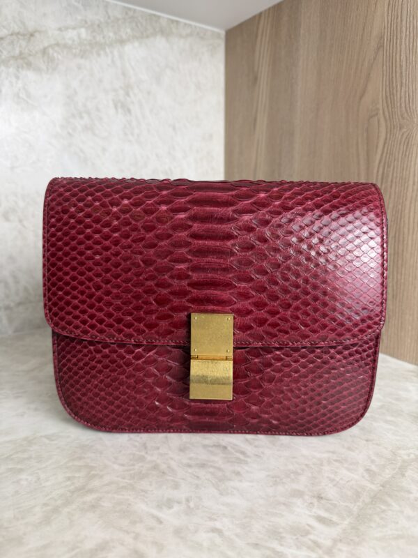 Celine Red/Black Python Medium Classic Box Shoulder Bag