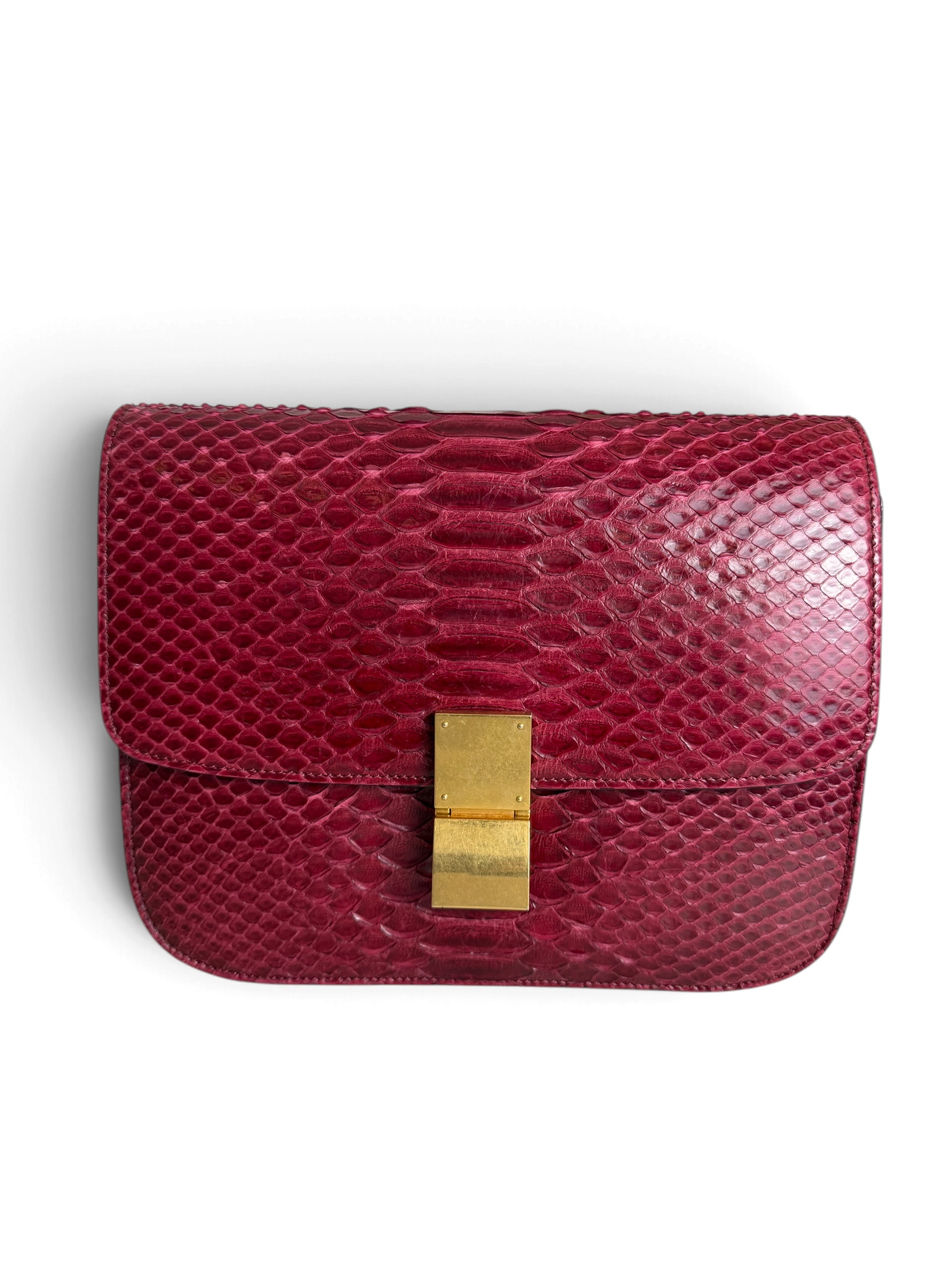 Celine Red/Black Python Medium Classic Box Shoulder Bag