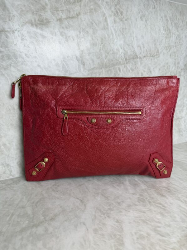 Balenciaga Agneau Classic Hardware Small Pouch Red