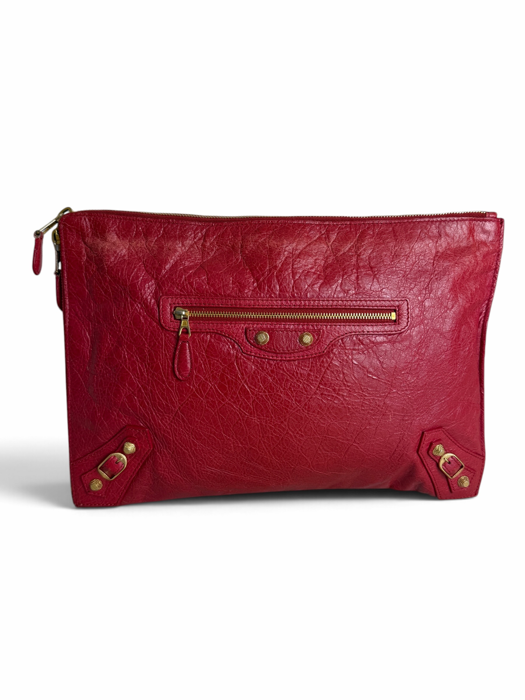 Balenciaga Agneau Classic Hardware Small Pouch Red