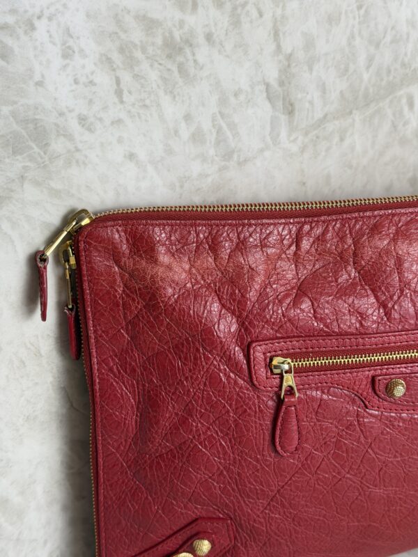 Balenciaga Agneau Classic Hardware Small Pouch Red