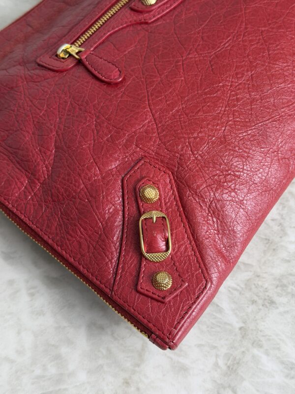 Balenciaga Agneau Classic Hardware Small Pouch Red