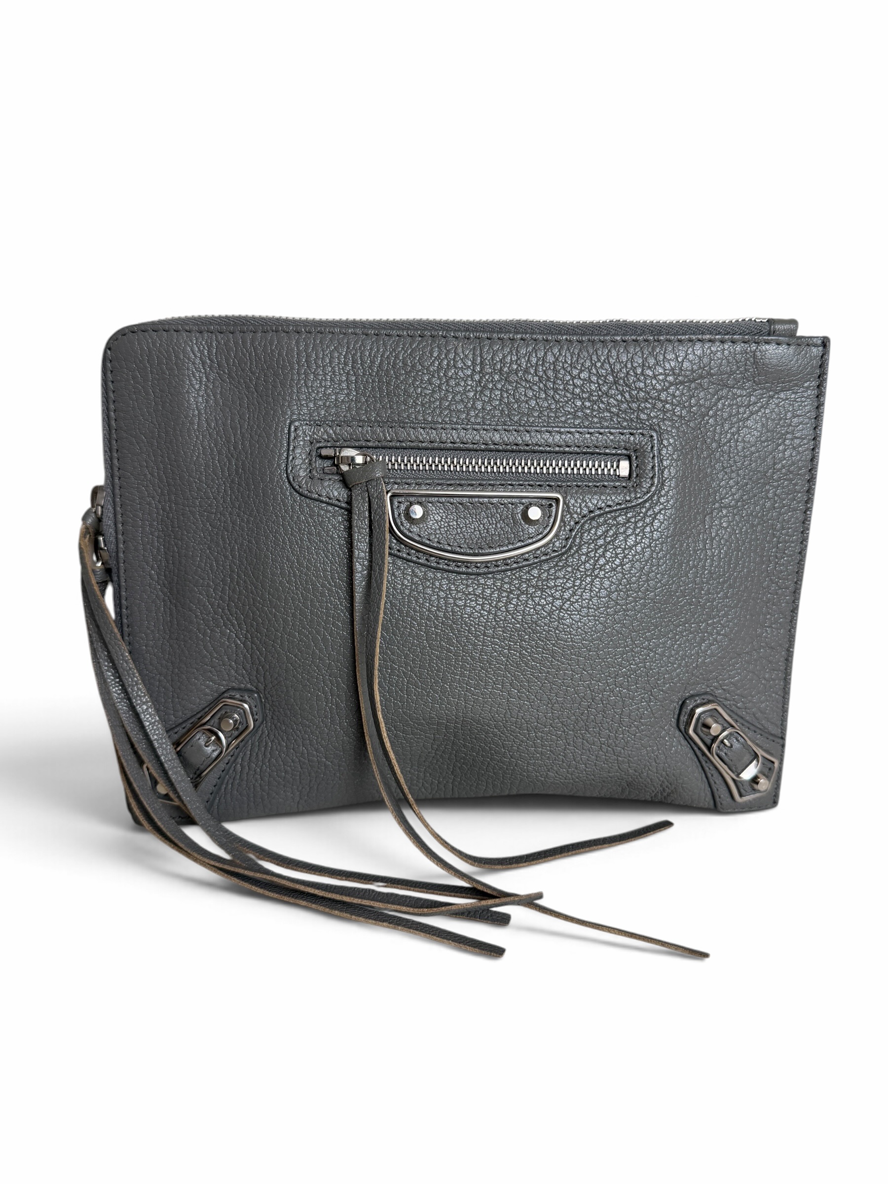 Balenciaga Agneau Classic Hardware Small Pouch Grey