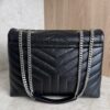 Saint Laurent (YSL) Calfskin Y Quilted Monogram Medium Loulou Chain Satchel Black and Silver Hardware