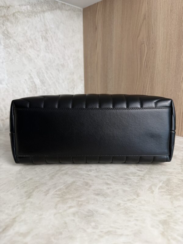Saint Laurent (YSL) Calfskin Y Quilted Monogram Medium Loulou Chain Satchel Black and Silver Hardware