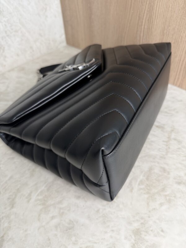 Saint Laurent (YSL) Calfskin Y Quilted Monogram Medium Loulou Chain Satchel Black and Silver Hardware