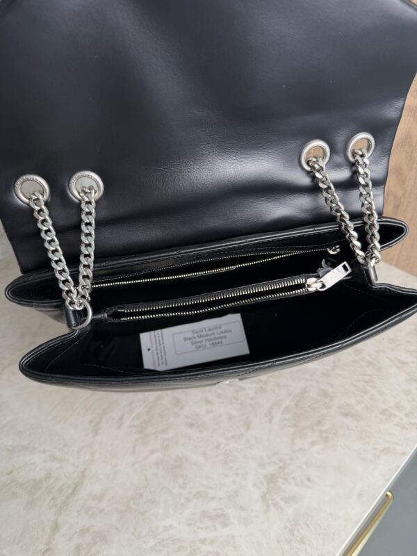 Saint Laurent (YSL) Calfskin Y Quilted Monogram Medium Loulou Chain Satchel Black and Silver Hardware