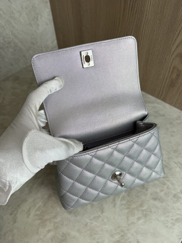 Chanel Iridescent Caviar Quilted Extra Mini Coco Handle Flap Purple
