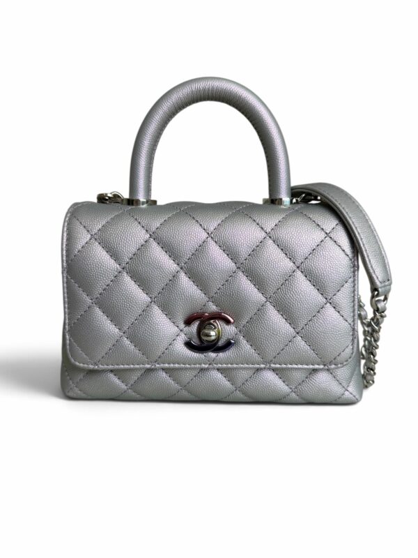 Chanel Iridescent Caviar Quilted Extra Mini Coco Handle Flap Purple
