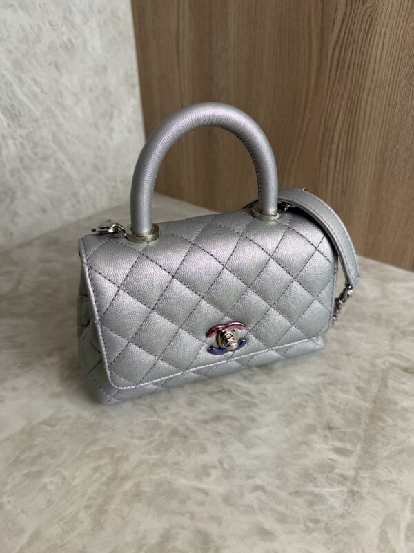 Chanel Iridescent Caviar Quilted Extra Mini Coco Handle Flap Purple