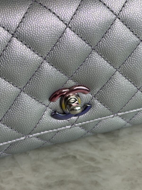 Chanel Iridescent Caviar Quilted Extra Mini Coco Handle Flap Purple