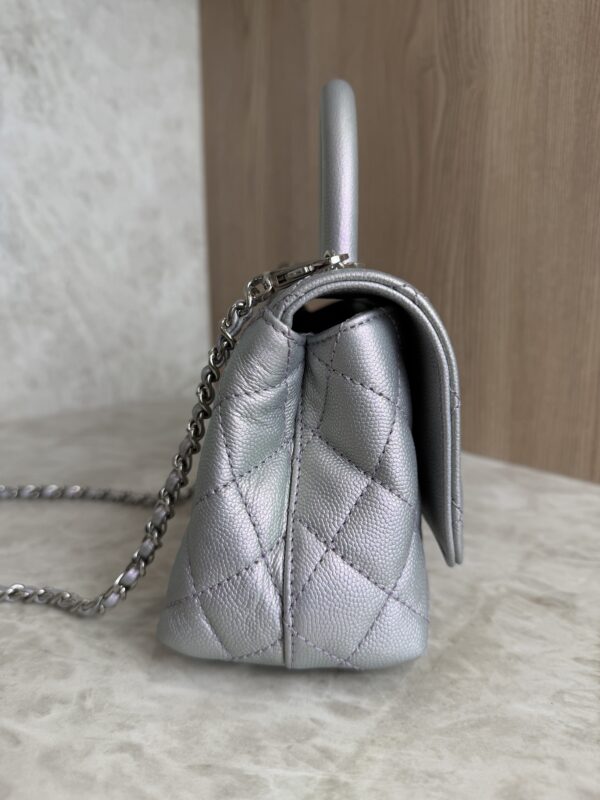Chanel Iridescent Caviar Quilted Extra Mini Coco Handle Flap Purple